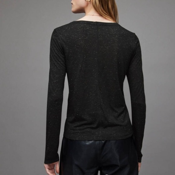 ALLSAINTS Esme Shimmers Tee Womens Large Charcoal Gray Silver Long Sleeve Crew - Picture 3 of 15